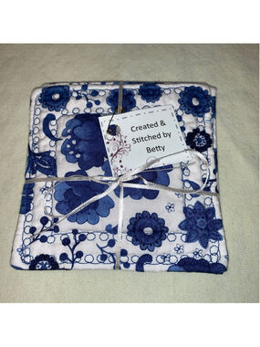 Unbranded Blue White Floral quilted coasters One Size